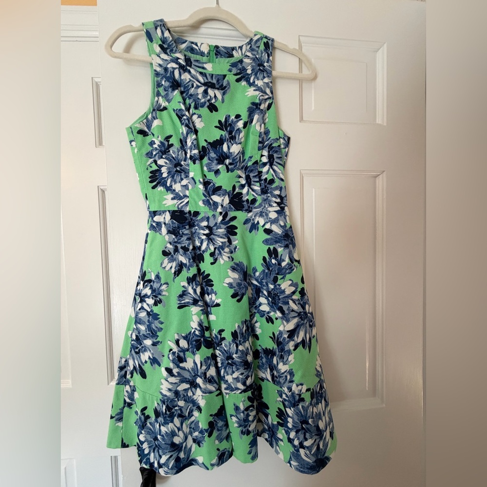 J. Crew Green and Blue Floral Midi Dress